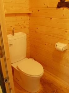 a bathroom with a toilet in a wooden wall at Nagatoro Camp Village - Vacation STAY 06873v in Minano