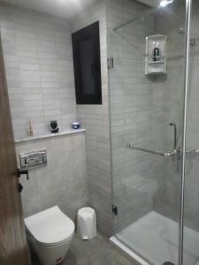 a bathroom with a shower and a toilet and a sink at jasmin in El Aouina +16 photos