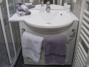 a bathroom with a sink and two towels at Lively apartment in Bad Wiessee in Bad Wiessee +26 photos