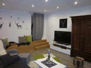 een woonkamer met een bank en een televisie bij Majestic apartment in Olsberg in Olsberg