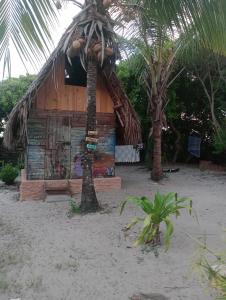 a shack on the beach with two palm trees at cabana sabiá in Camaçari