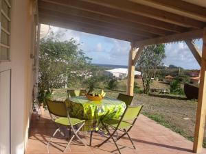 a table with a bowl of fruit on a patio at Appartement Vacances Goyave in Cap Chevalier