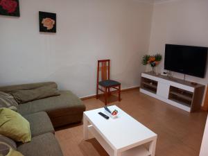 sala de estar con sofá, mesa y TV en Apartamento los rosales, en Letur