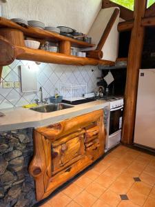 a kitchen with a sink and a stove at Los Retoños in El Bolsón