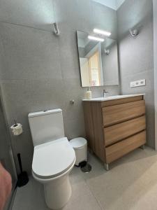 a bathroom with a toilet and a sink and a mirror at DREAM CALLAO in Santa Cruz de Tenerife