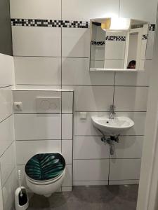 een badkamer met een toilet en een wastafel bij Pellinger-Höhe Apartment in Pellingen