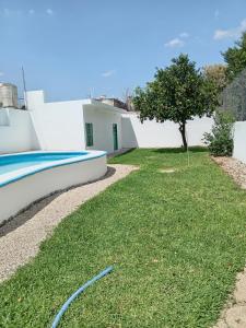 une cour avec une piscine et un arbre dans l'établissement El rinconcito, à Mérida