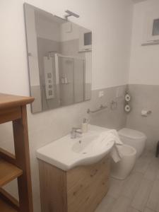 y baño con lavabo, aseo y espejo. en Alloggio Oltrepó, 