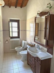 a bathroom with a sink and a toilet and a mirror at Casa Martelli in Seano