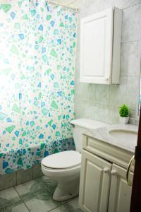 uma casa de banho com um WC e um lavatório em Hostal EntreOrientes em Viña del Mar