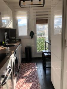cocina con fregadero y lavadora en La veranda du parc, en Issy-les-Moulineaux