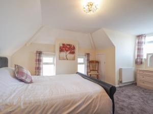 a bedroom with a large white bed and windows at Ferwig New Quay in New Quay