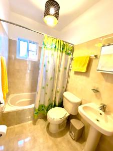 a bathroom with a toilet and a sink and a shower at paradise close to the beach pool free parking,wifi- punta cana in Punta Cana