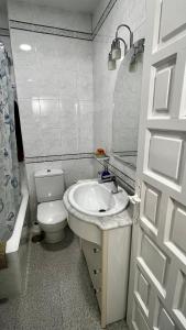 a small bathroom with a toilet and a sink at Brisas del Mar Mediterráneo in Aguadulce