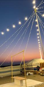 une scène avec une tente et des lumières sur celle-ci dans l'établissement Dolphin Campground, à Barka