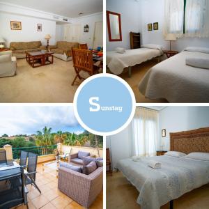 a collage of four pictures of a hotel room at Sunstay Golf Family Apartment in Benalmádena