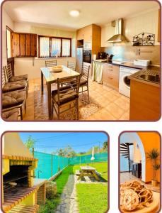 two pictures of a kitchen and a dining room at Casa Bea in Cangas de Onís