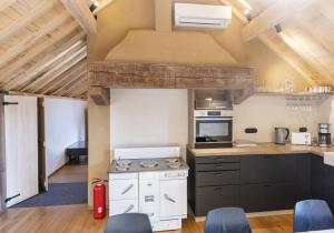 a kitchen with a stove and a stove top oven at Huize D'Huys in Riemst