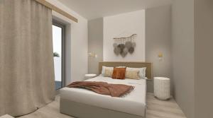 a bedroom with a bed and a large window at Cyprotel Faliraki in Faliraki