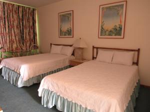 una camera d'albergo con due letti e una finestra di Hotel Perichi's a Cabo Rojo