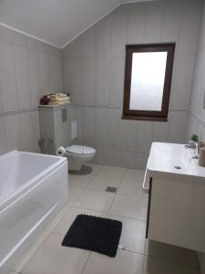 a bathroom with a tub and a toilet and a sink at Cabana Cami in Iaşi