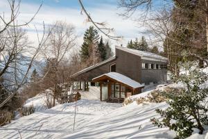 una casa nella neve nei boschi di Ferienhaus Casa Chapf ad Amden