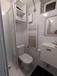 a small bathroom with a toilet and a sink at Appartement paisible in Clichy
