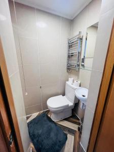 a small bathroom with a toilet and a sink at F301-Awesome 3rd Flr Studio Fits 1 Near Hyde Park in London