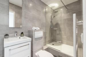 ein Bad mit einem WC, einem Waschbecken und einer Dusche in der Unterkunft Magenta Square Central 1 Bdr with AC in Nizza