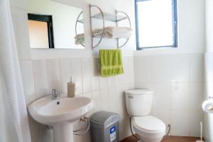 ein Bad mit einem WC und einem Waschbecken in der Unterkunft Huaraz Lodge and Bungalows in Huaraz