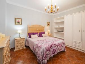 una camera con un grande letto e un lampadario a braccio di Cubo's Apartamento Gongora A & B ad Alhaurín el Grande