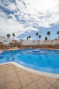 una gran piscina azul con palmeras en el fondo en island village, en Adeje