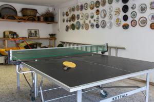 una mesa de ping pong con una paleta encima en Can Vilardell, en Ripoll