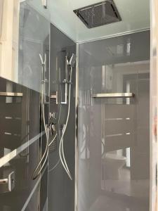 un bagno con servizi igienici e porta doccia in vetro. di L’Eden Centre ville a Melun