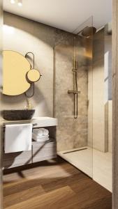 a bathroom with a shower and a sink at Arthur Suites in Old Town in Rhodes Town