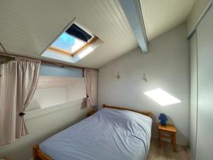 um pequeno quarto com uma cama e uma clarabóia em Villa Capbreton, 3 pièces, 4 personnes - FR-1-413-139 em Capbreton