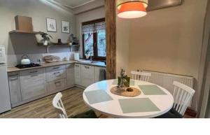 a kitchen with a table and chairs in a room at Apartament Inna Droga in Walim