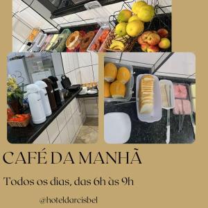 uma colagem de fotos de uma cozinha com comida em Hotel Darcisbel em Cacoal