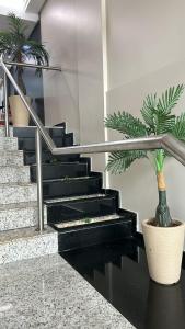 a set of stairs with a plant in a pot at Loft Central in Passo Fundo