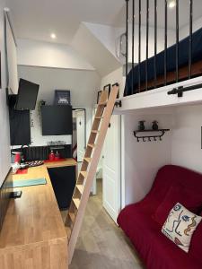 a small room with a loft bed and a desk at Studio Louis XIII in Rouen