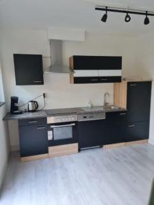 een keuken met een kookplaat in de kamer bij Natuurhuisje in Otterlo