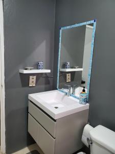 a bathroom with a sink and a mirror at the Blue Ackee in Montego Bay