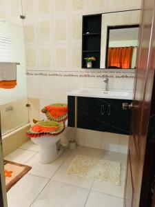 a bathroom with a toilet and a sink and a mirror at Apartamento acogedor Para una estancia Feliz! in Mendoza