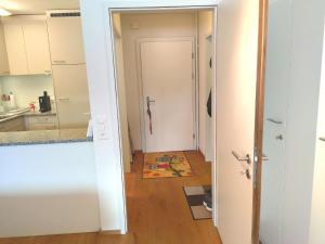 un couloir avec une cuisine et une porte menant à une chambre dans l'établissement Studio Haus Arabelle by Interhome, à Davos