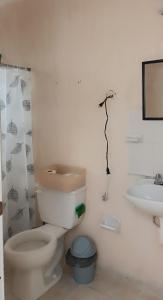 a white bathroom with a toilet and a sink at alojamiento económico in Mérida
