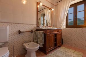 y baño con lavabo, aseo y espejo. en Casa San Francesco Apt 1, en Tremosine Sul Garda