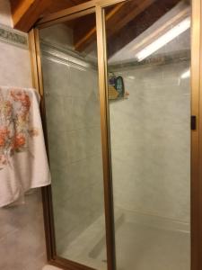 a shower with a glass door in a bathroom at Rustico Lago di Como b&b in Barna