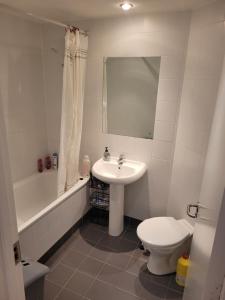 a bathroom with a sink and a toilet and a tub at 2 double bedrooms apartment near airport & town in Dublin