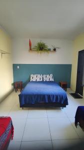 1 dormitorio con 1 cama con edredón azul en Espaço perto de Campinas, en Goiânia