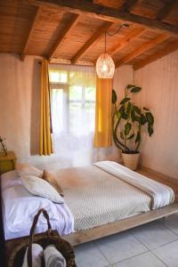 een groot bed in een kamer met een raam bij Casa Profunda - Santa Elena in Medellín